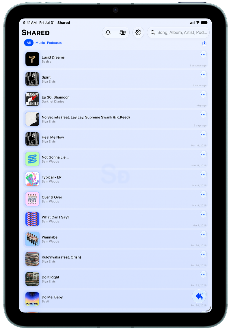 Shared on iPad mini showing History in the Blue tint, light appearance.