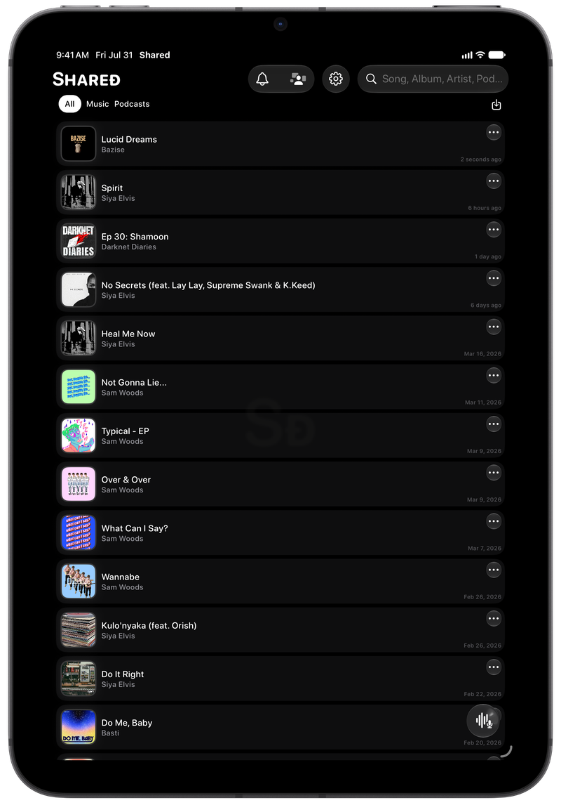 Shared on iPad mini showing History in the Grey tint, dark appearance.