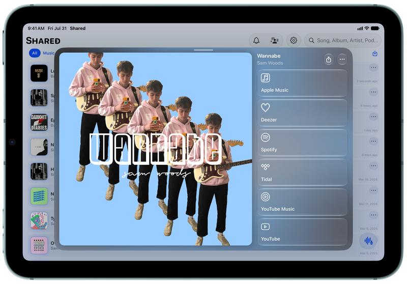 Shared on iPad mini showing Media View for Wannabe, light appearance.