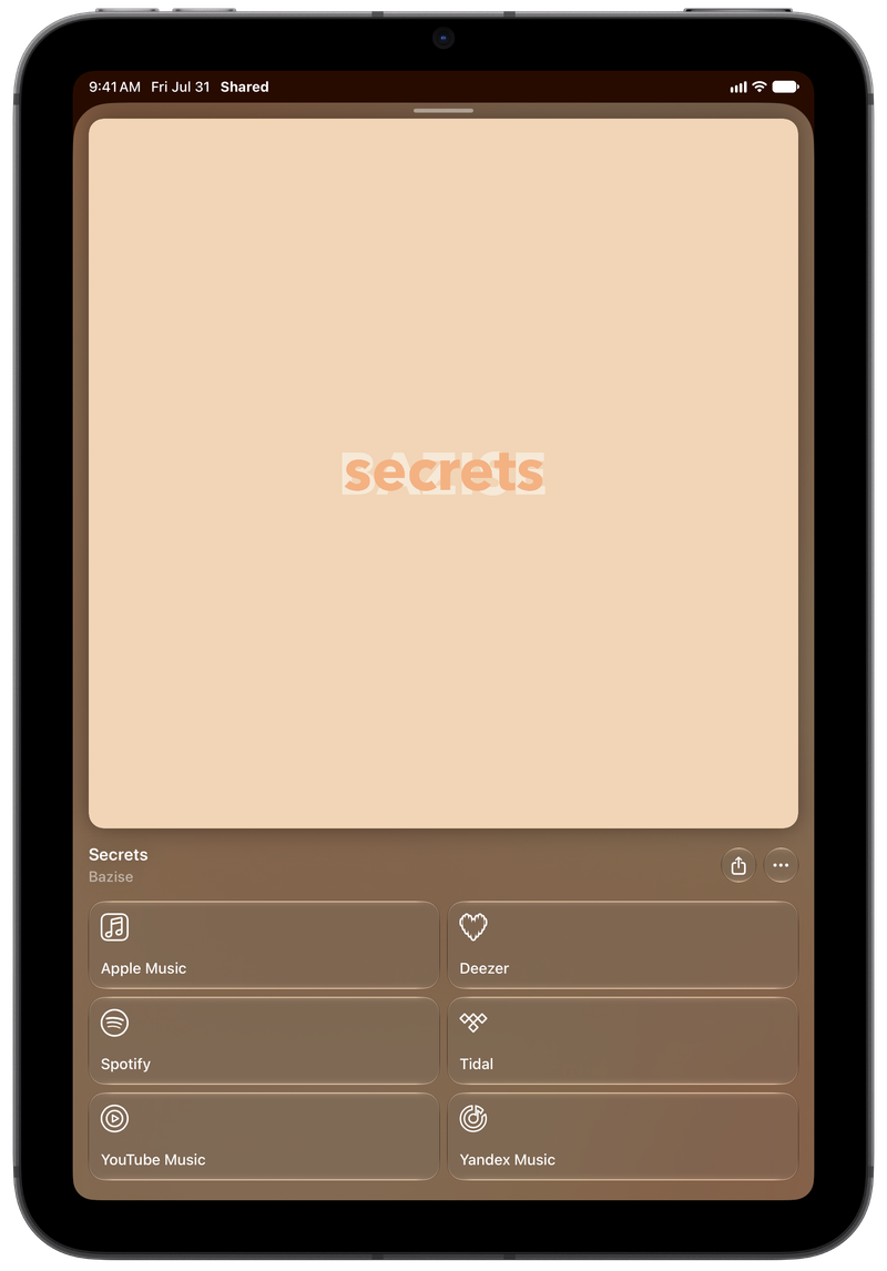 Shared on iPad mini showing Media View for Secrets, dark appearance.