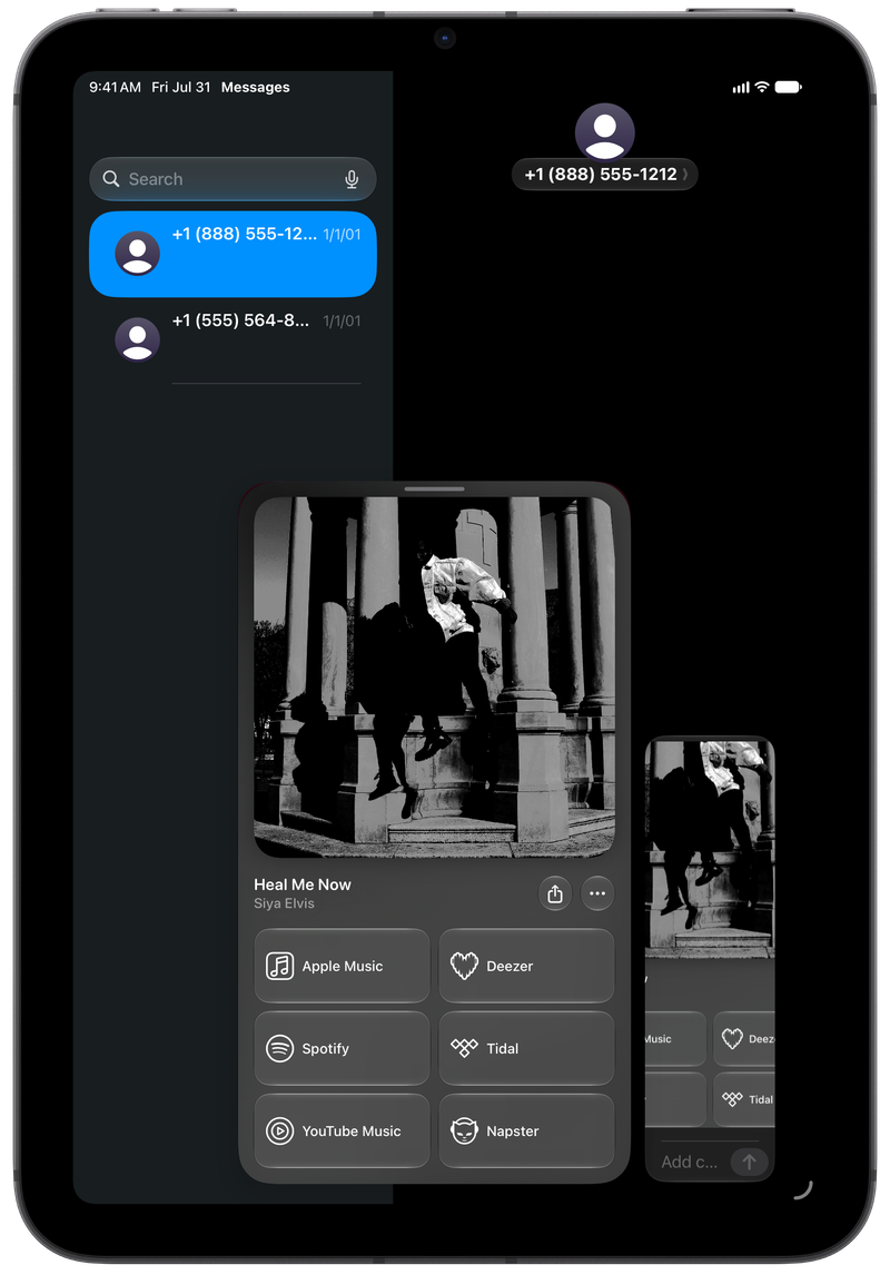 Shared on iPad mini showing Share as Image in Messages for Heal Me Now, dark appearance.