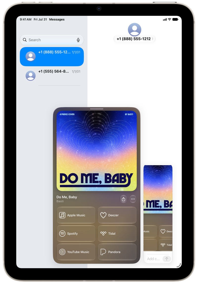 Shared on iPad mini showing Share as Image in Messages for Do Me, Baby, light appearance.
