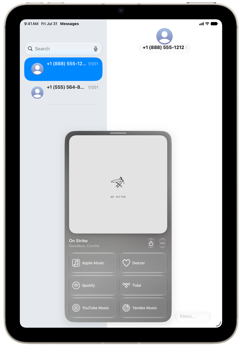 Shared on iPad mini showing Open in Shared from Messages for On Strike, light appearance.