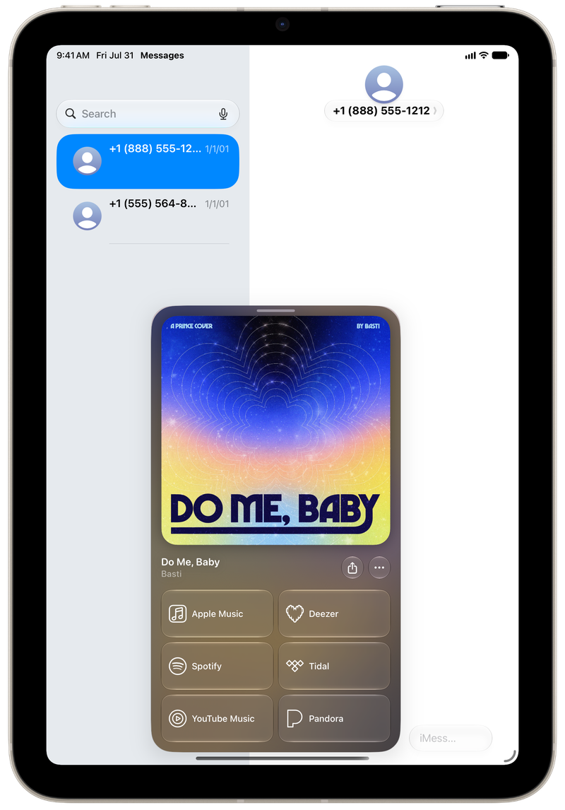 Shared on iPad mini showing Open in Shared from Messages for Do Me, Baby, light appearance.