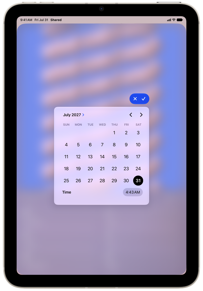 Shared on iPad mini showing Reminder Picker in the Pink tint, light appearance.