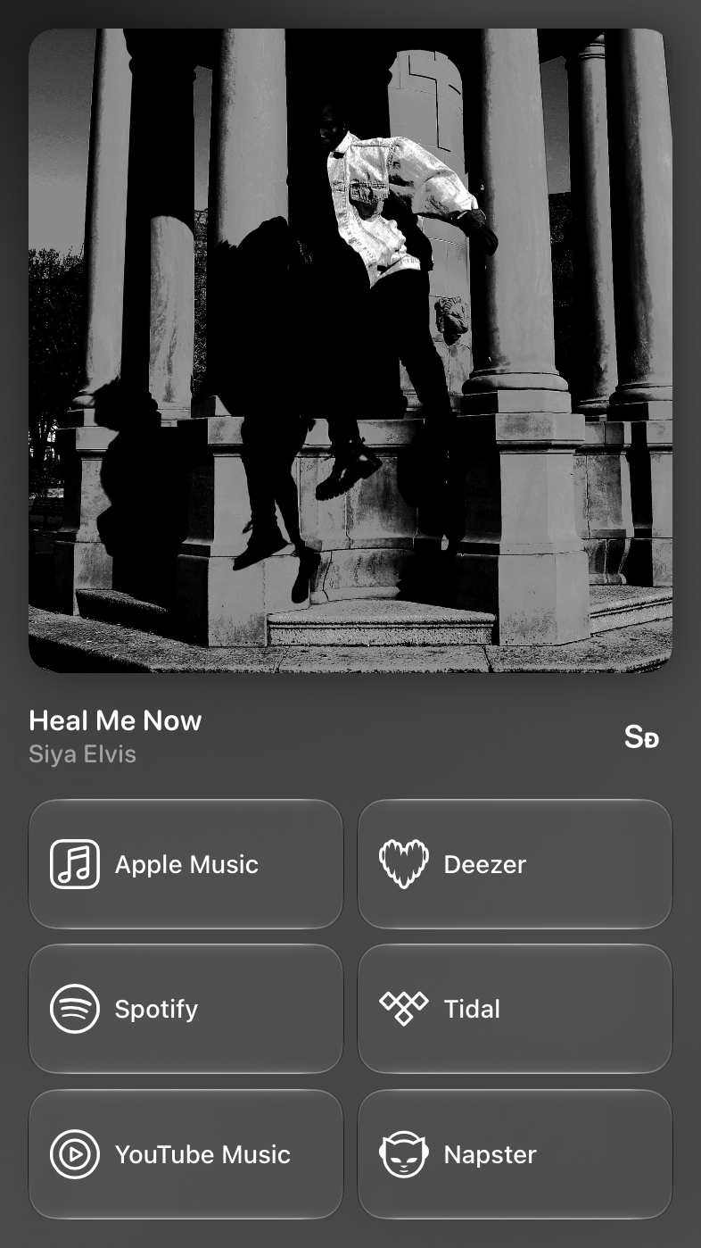 Shared’s Share as Image picture of Heal Me Now, made in Messages on iPad mini, dark appearance.