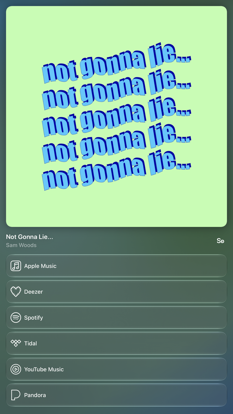 Shared’s Share as Image picture of Not Gonna Lie..., made in the app on iPad mini, dark appearance.