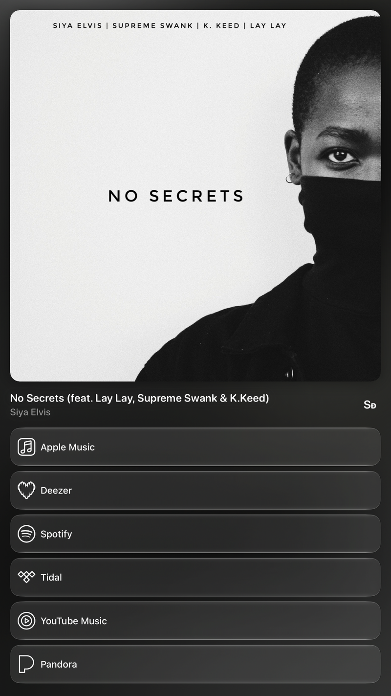 Shared’s Share as Image picture of No Secrets (feat. Lay Lay, Supreme Swank & K.Keed), made in the app on iPad mini, light appearance.