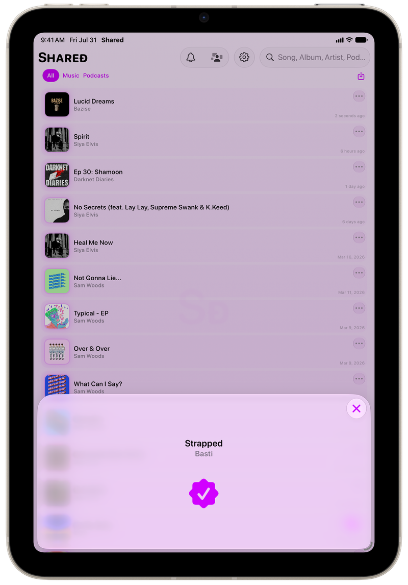 Shared on iPad mini showing Successful Match in the Purple tint, light appearance.