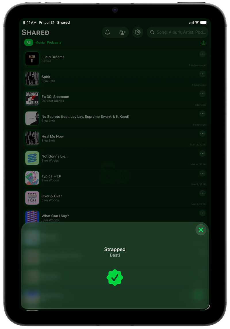 Shared on iPad mini showing Successful Match in the Green tint, dark appearance.