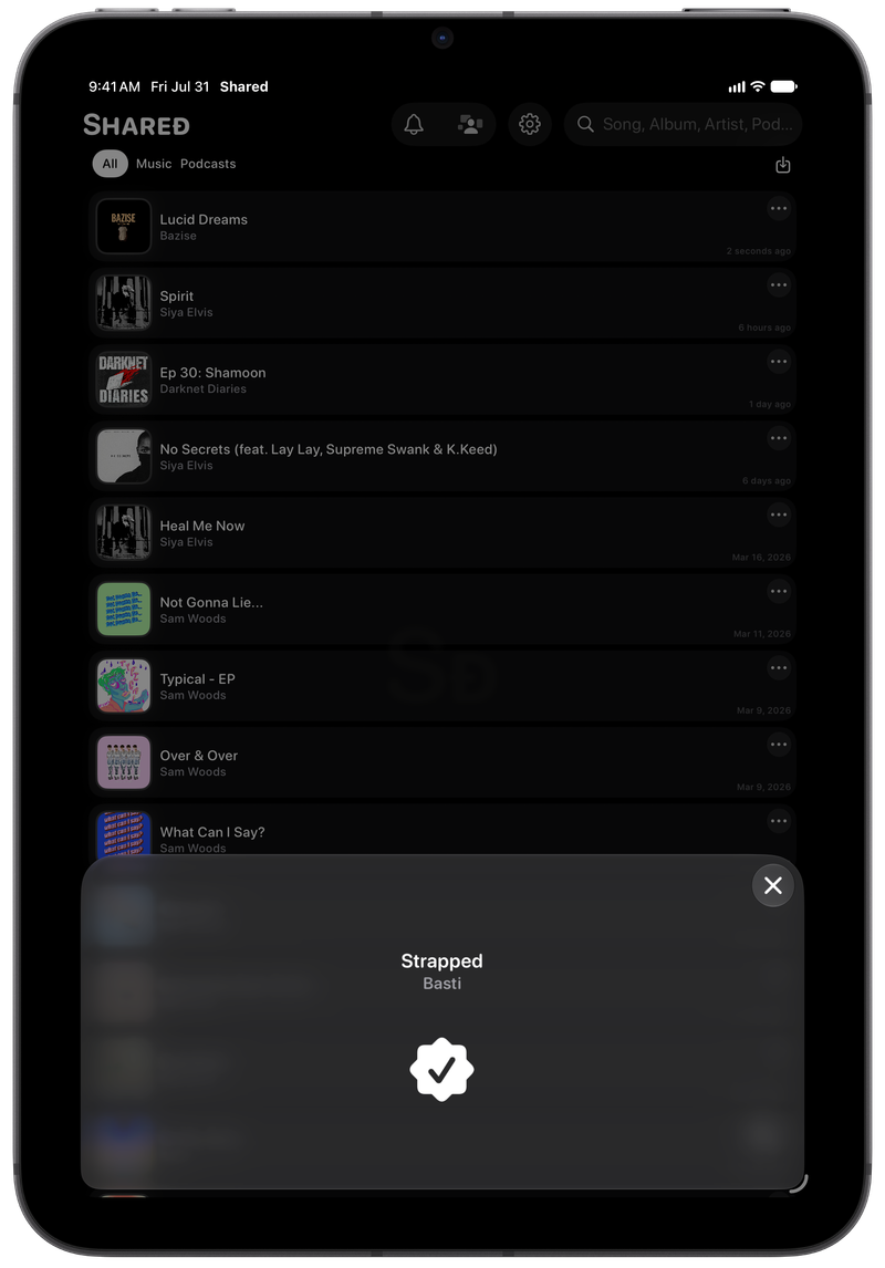 Shared on iPad mini showing Successful Match in the Grey tint, dark appearance.