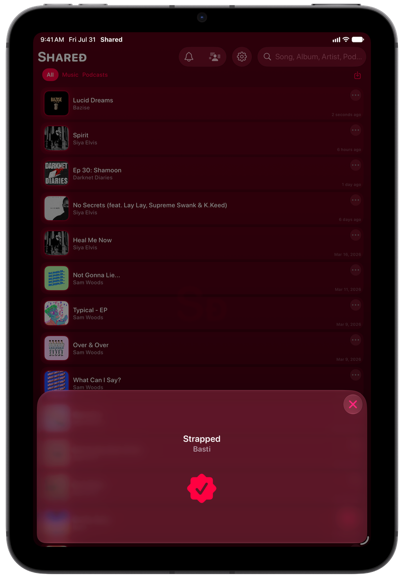 Shared on iPad mini showing Successful Match in the Pink tint, dark appearance.