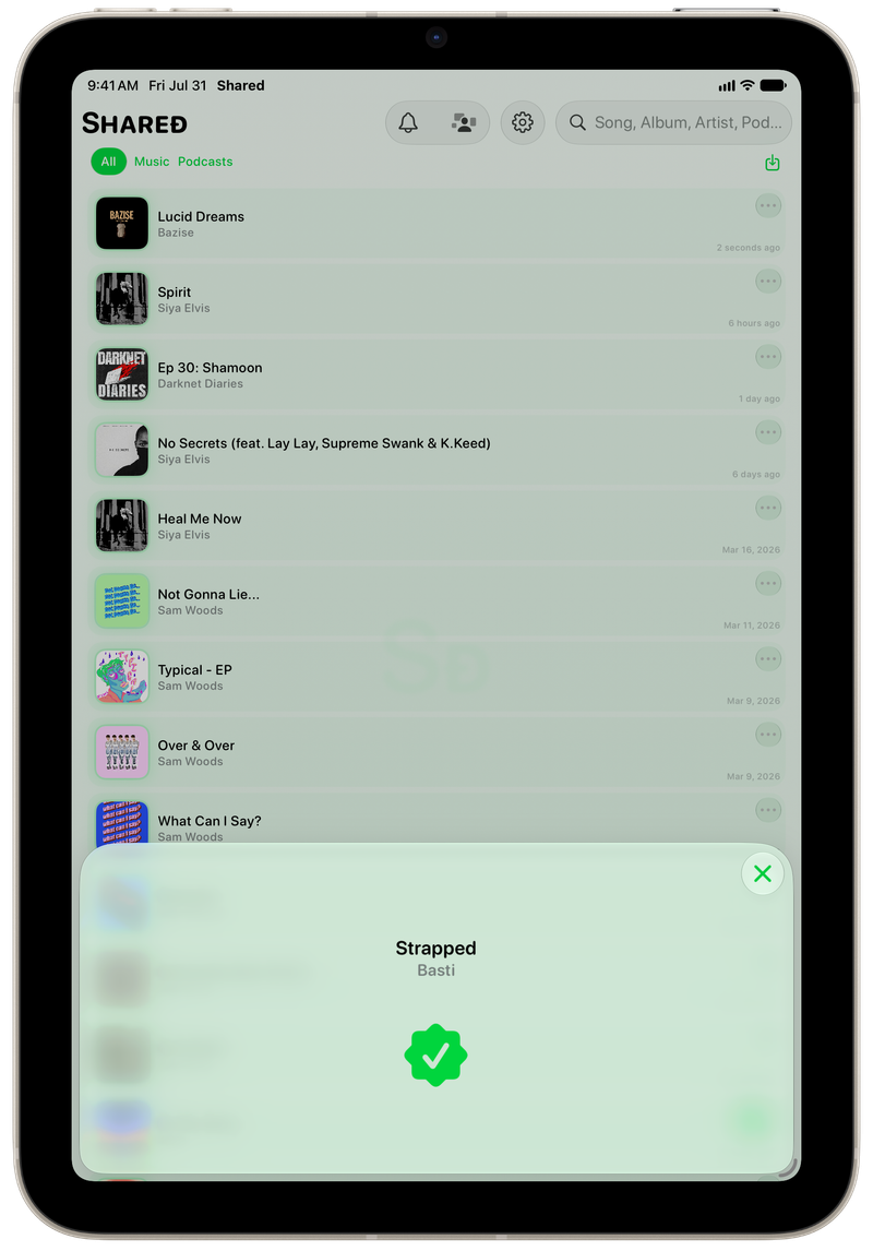 Shared on iPad mini showing Successful Match in the Green tint, light appearance.