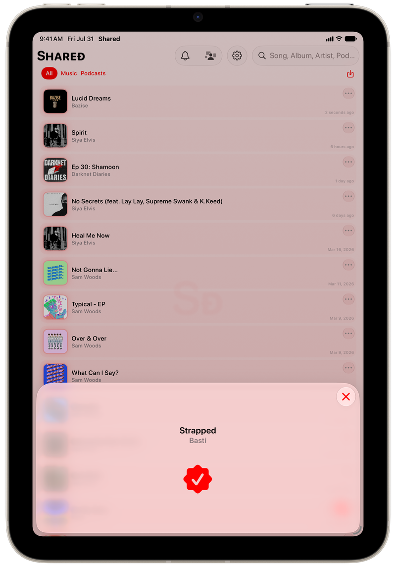 Shared on iPad mini showing Successful Match in the Red tint, light appearance.
