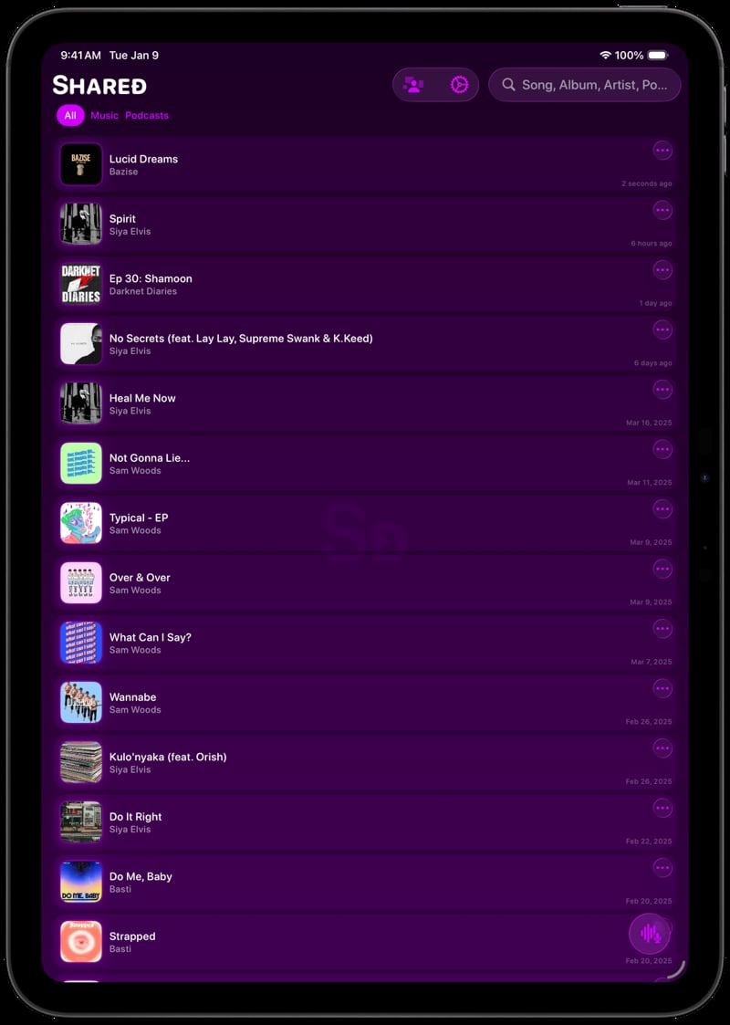 Shared iPad Pro 11 inch Space Grey History purple dark press image.