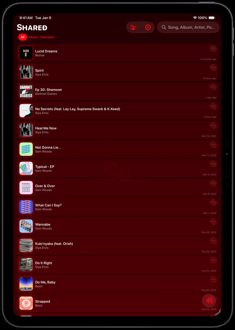 Shared iPad Pro 11 inch Space Grey History red dark press image.