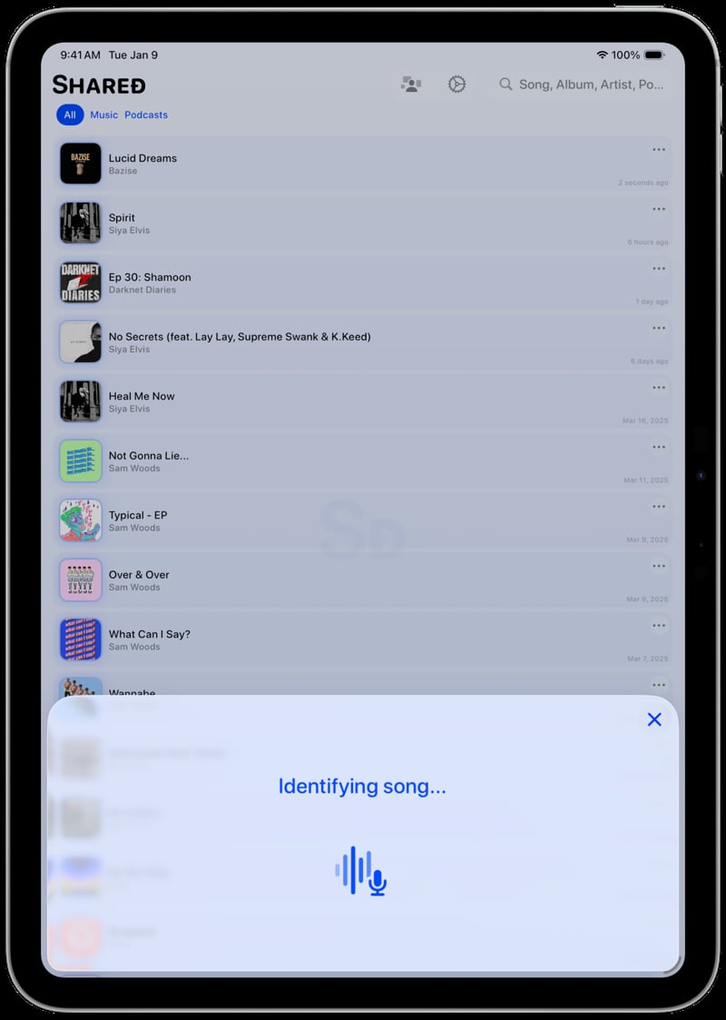 Shared iPad Pro 11 inch Song ID Identifying Blue Light press image.