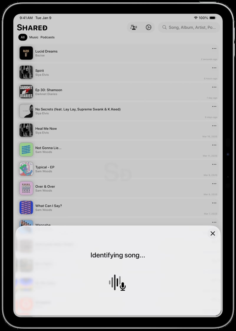 Shared iPad Pro 11 inch Song ID Identifying Grey Light press image.