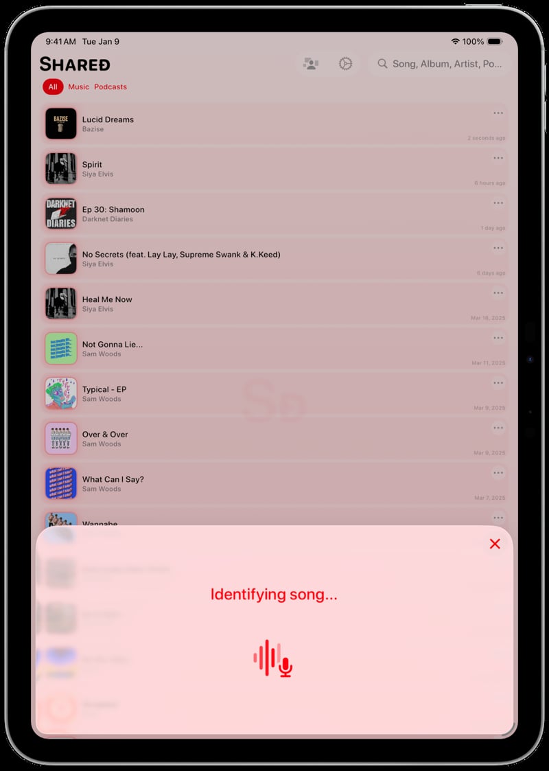 Shared iPad Pro 11 inch Song ID Identifying Red Light press image.