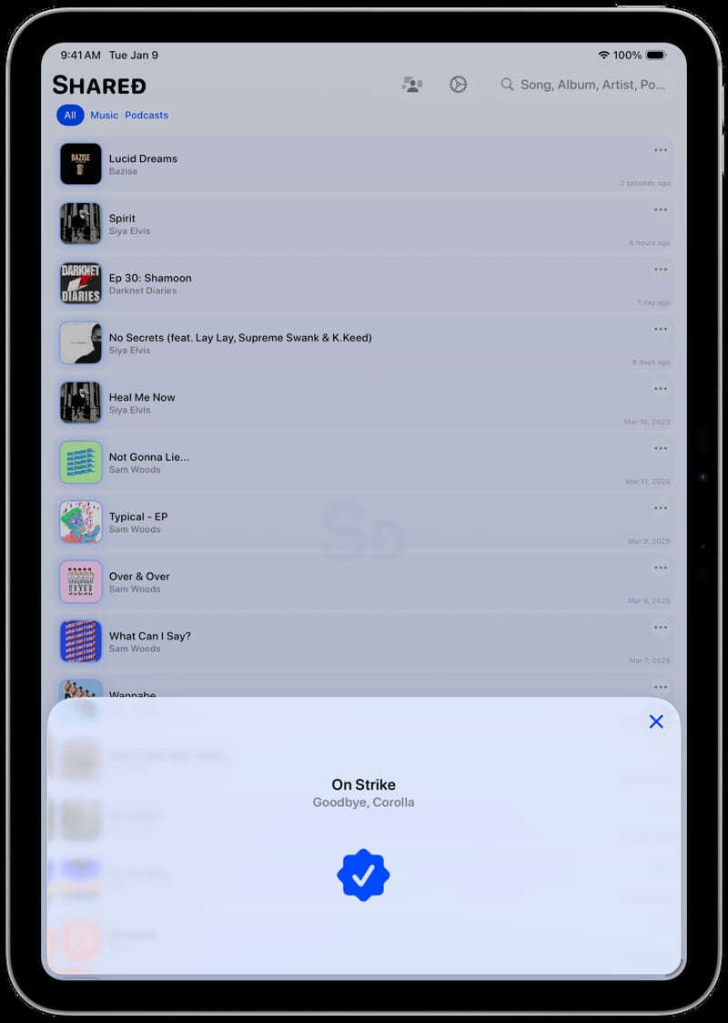 Shared iPad Pro 11 inch Song ID Match Blue Light press image.