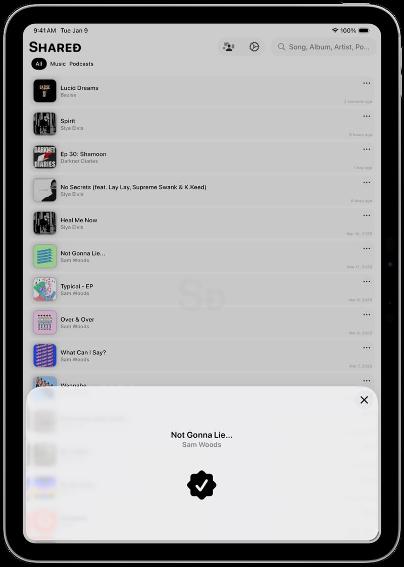 Shared iPad Pro 11 inch Song ID Match Grey Light press image.