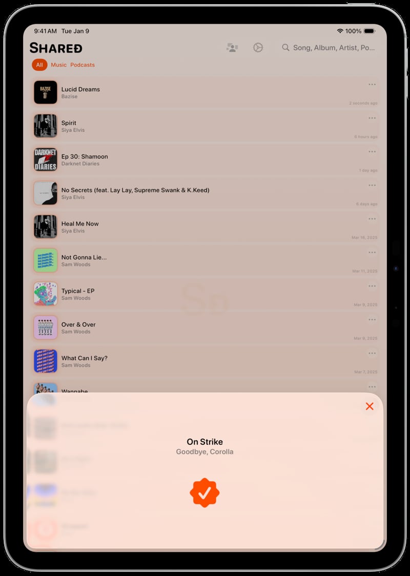 Shared iPad Pro 11 inch Song ID Match Orange Light press image.