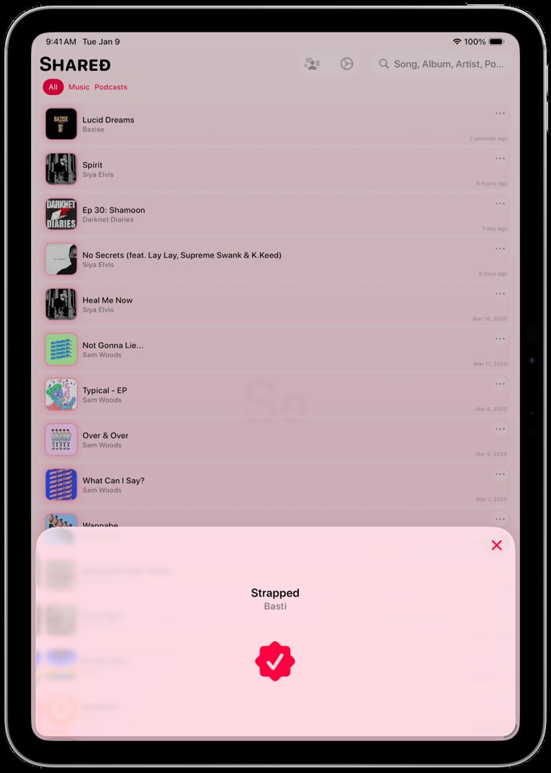 Shared iPad Pro 11 inch Song ID Match Pink Light press image.