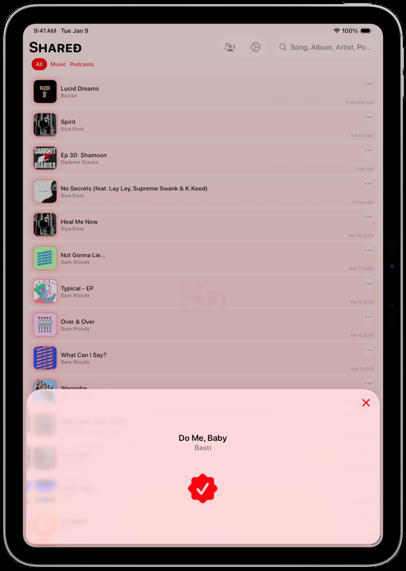 Shared iPad Pro 11 inch Song ID Match Red Light press image.