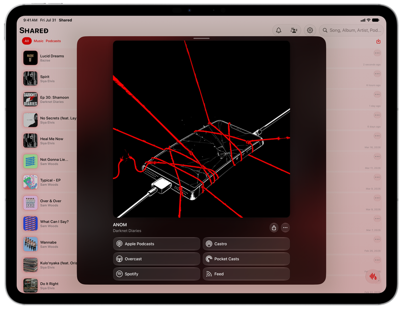 Shared on iPad Pro 13-inch showing Media View for ANOM, light appearance.