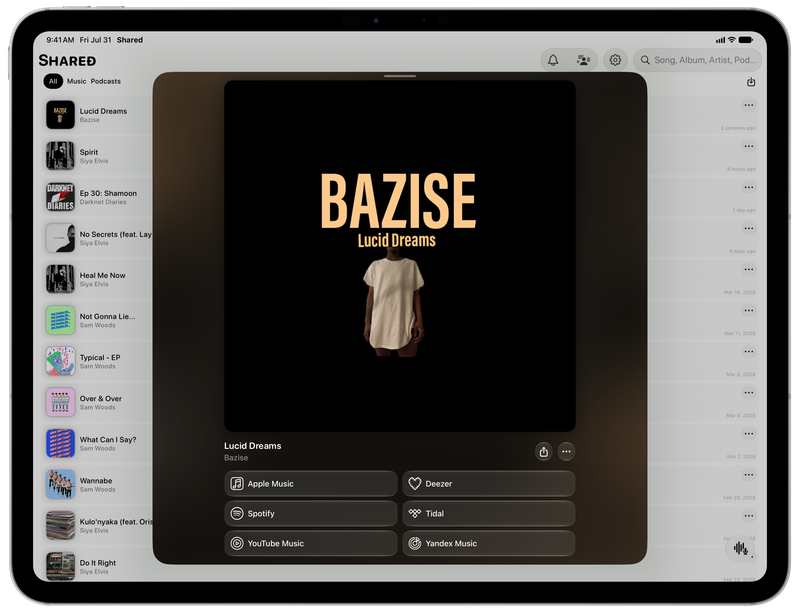 Shared on iPad Pro 13-inch showing Media View for Lucid Dreams, light appearance.