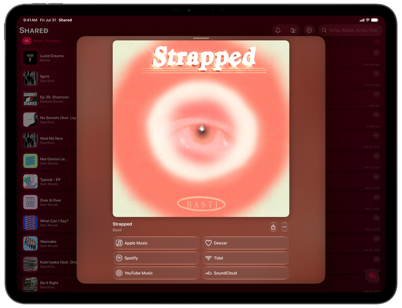 Shared on iPad Pro 13-inch showing Media View for Strapped, dark appearance.