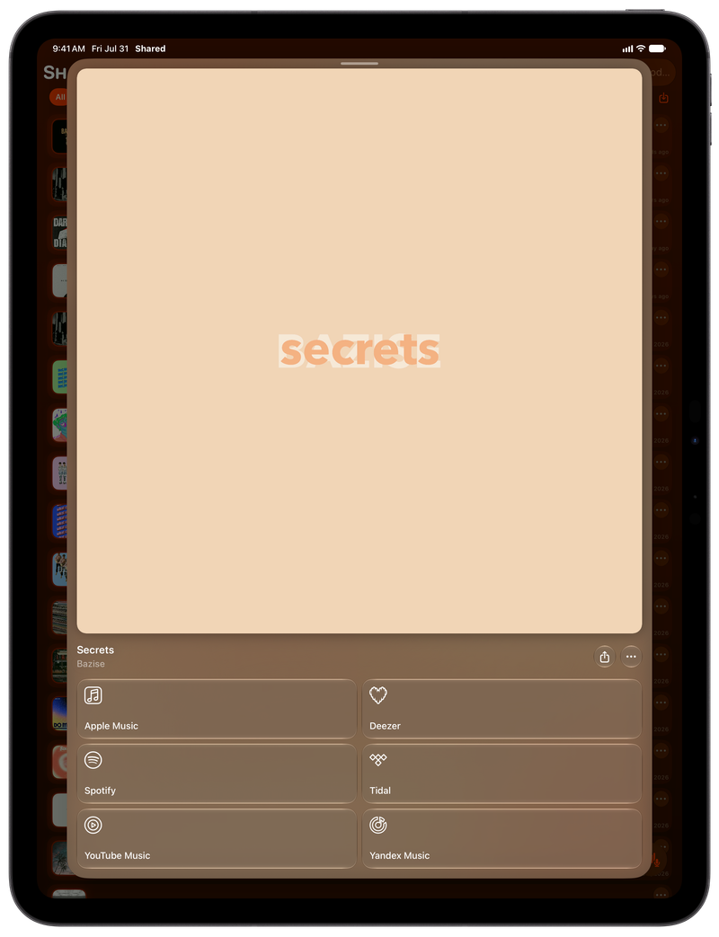 Shared on iPad Pro 13-inch showing Media View for Secrets, dark appearance.