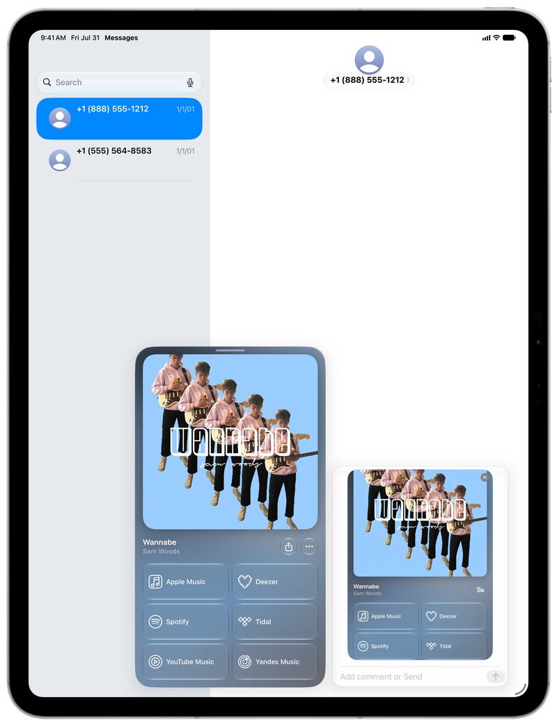 Shared on iPad Pro 13-inch showing Share as Image in Messages for Wannabe, light appearance.
