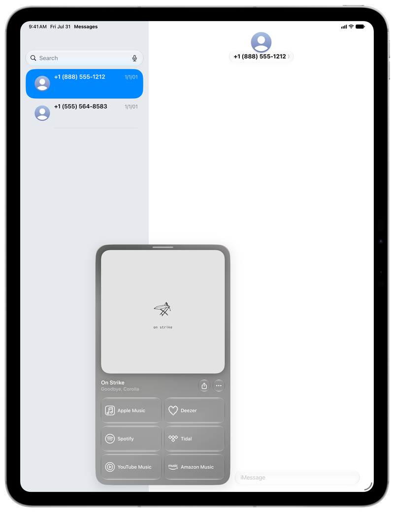 Shared on iPad Pro 13-inch showing Open in Shared from Messages for On Strike, light appearance.