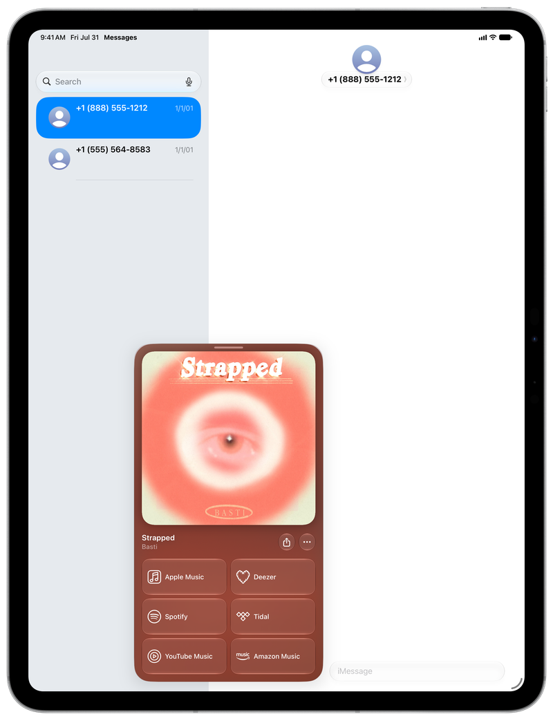 Shared on iPad Pro 13-inch showing Open in Shared from Messages for Strapped, light appearance.