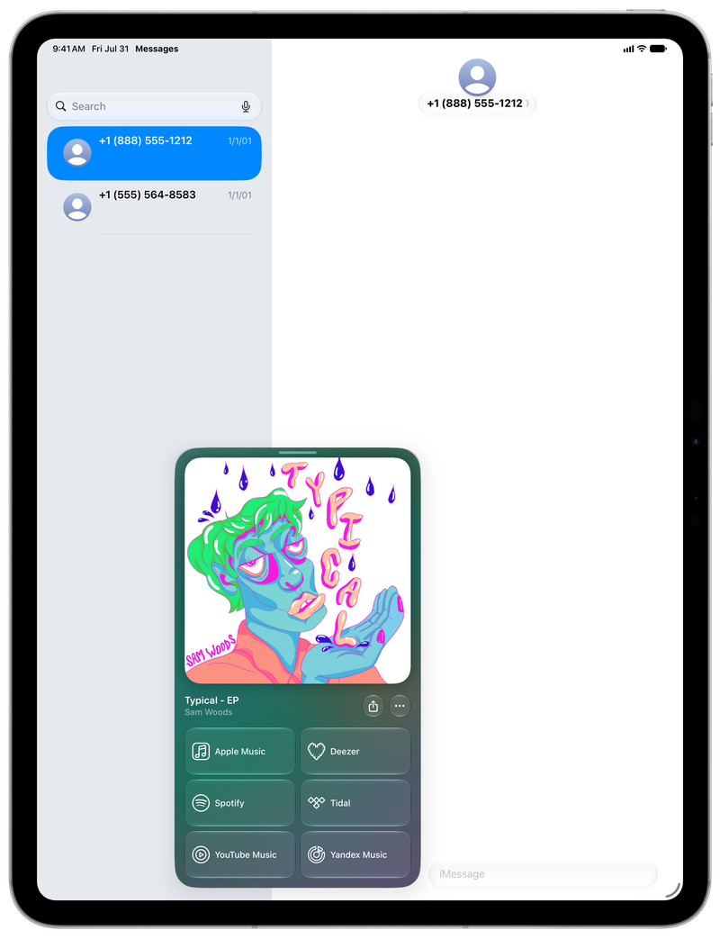 Shared on iPad Pro 13-inch showing Open in Shared from Messages for Typical - EP, light appearance.