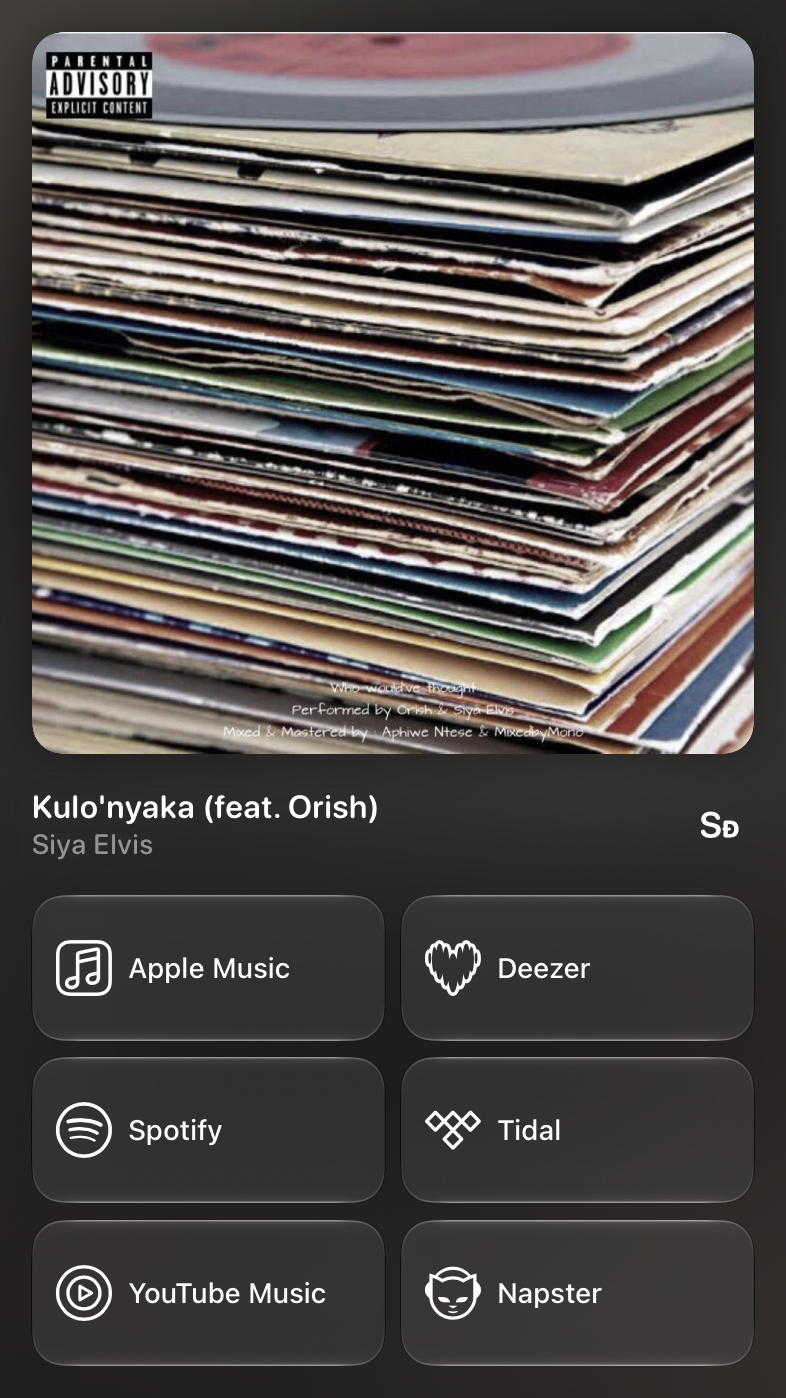 Shared’s Share as Image picture of Kulo'nyaka (feat. Orish), made in Messages on iPad Pro 13-inch, dark appearance.