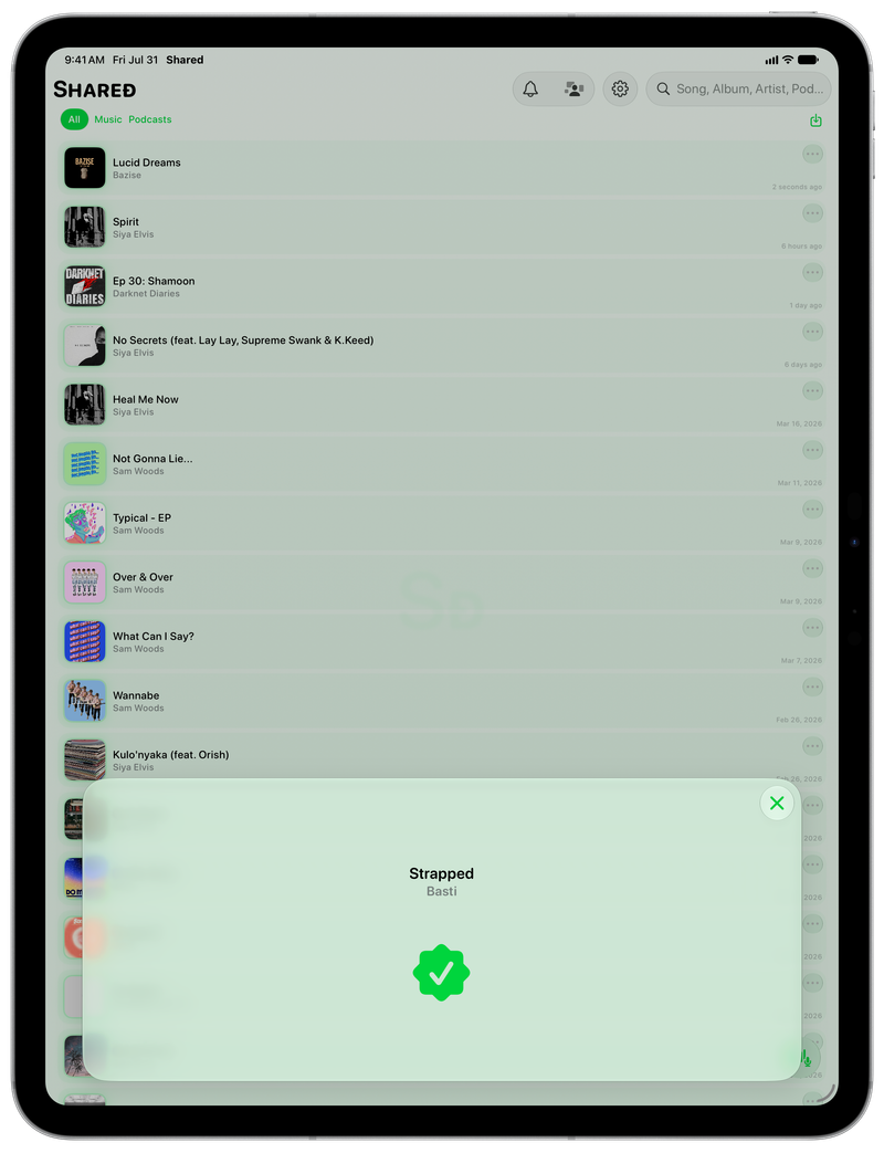 Shared on iPad Pro 13-inch showing Successful Match in the Green tint, light appearance.