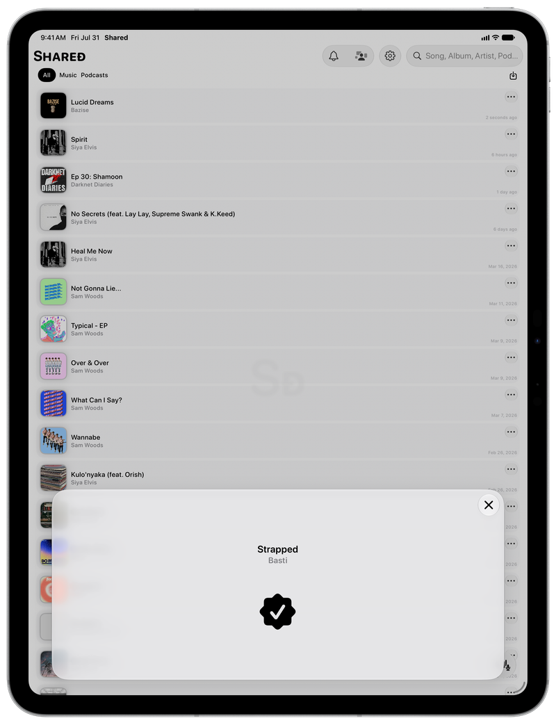 Shared on iPad Pro 13-inch showing Successful Match in the Grey tint, light appearance.