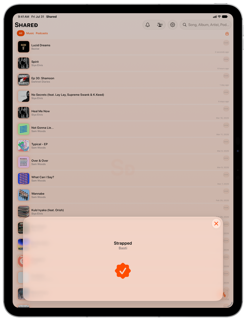 Shared on iPad Pro 13-inch showing Successful Match in the Orange tint, light appearance.