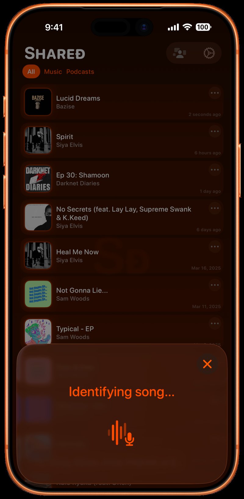 Shared iPhone 17 Pro Max Cosmic Orange Song ID Identifying Orange Dark press image.