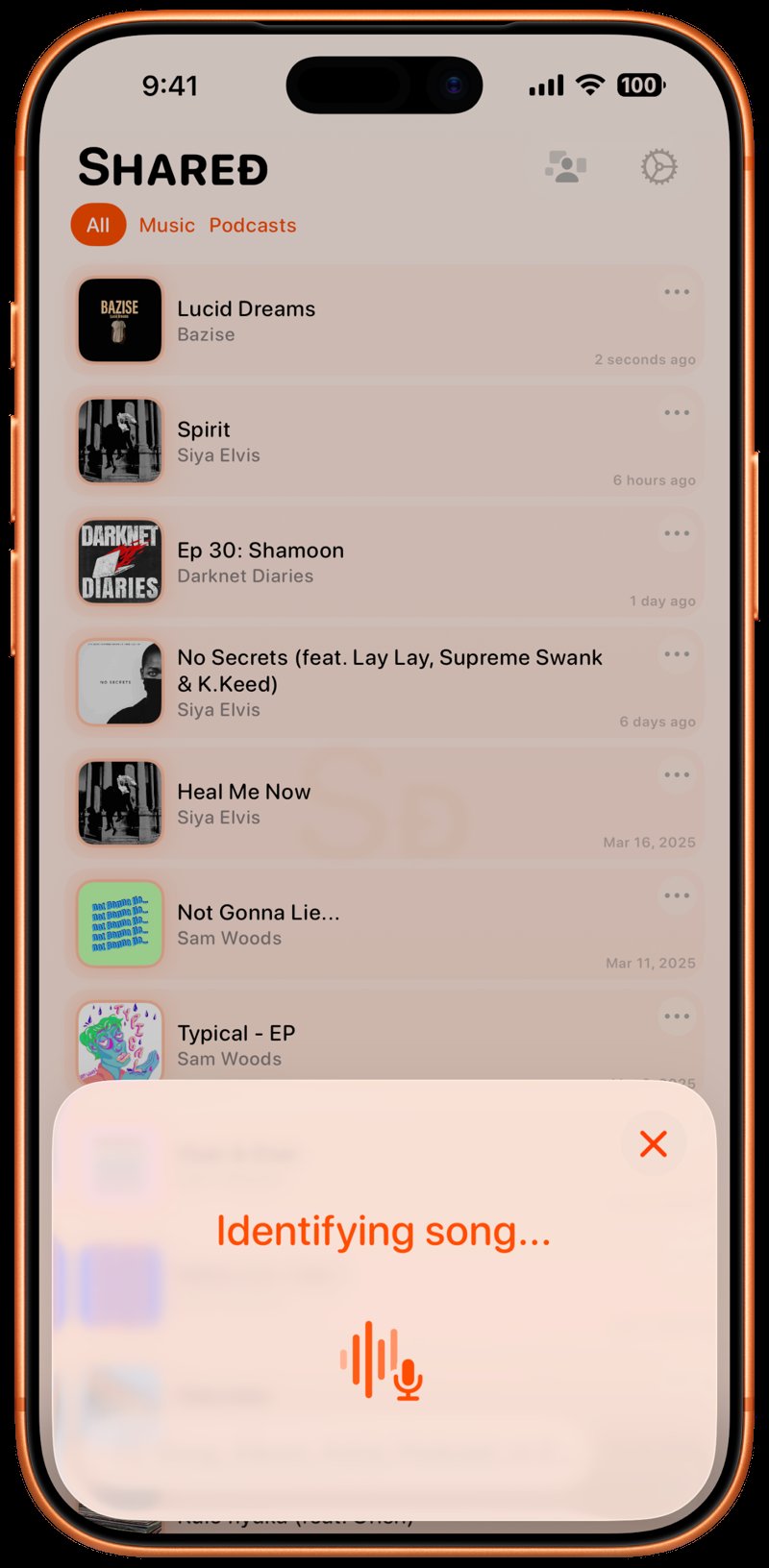 Shared iPhone 17 Pro Max Cosmic Orange Song ID Identifying Orange Light press image.