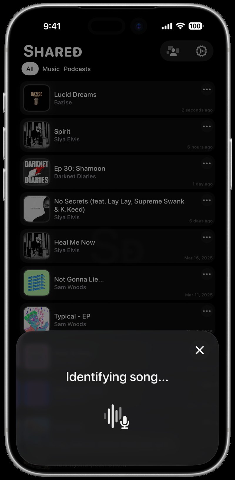 Shared iPhone 17 Pro Max Silver Song ID Identifying Grey Dark press image.