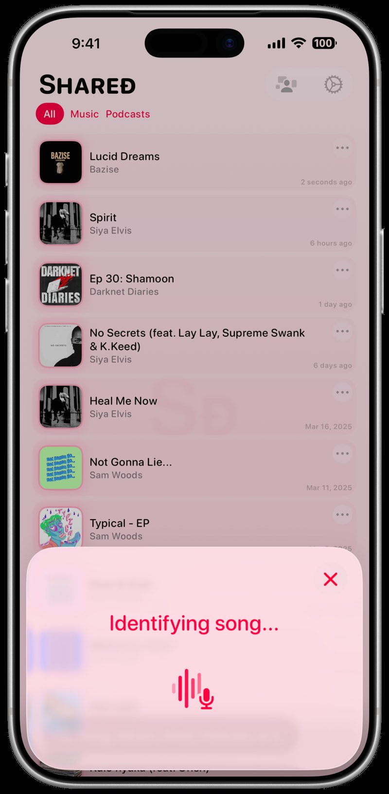 Shared iPhone 17 Pro Max Silver Song ID Identifying Pink Light press image.