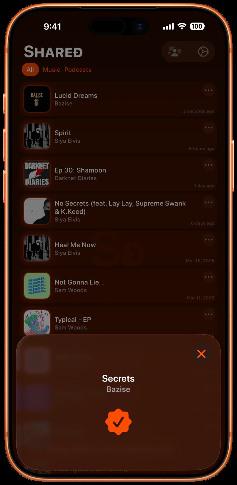 Shared iPhone 17 Pro Max Cosmic Orange Song ID Match Orange Dark press image.