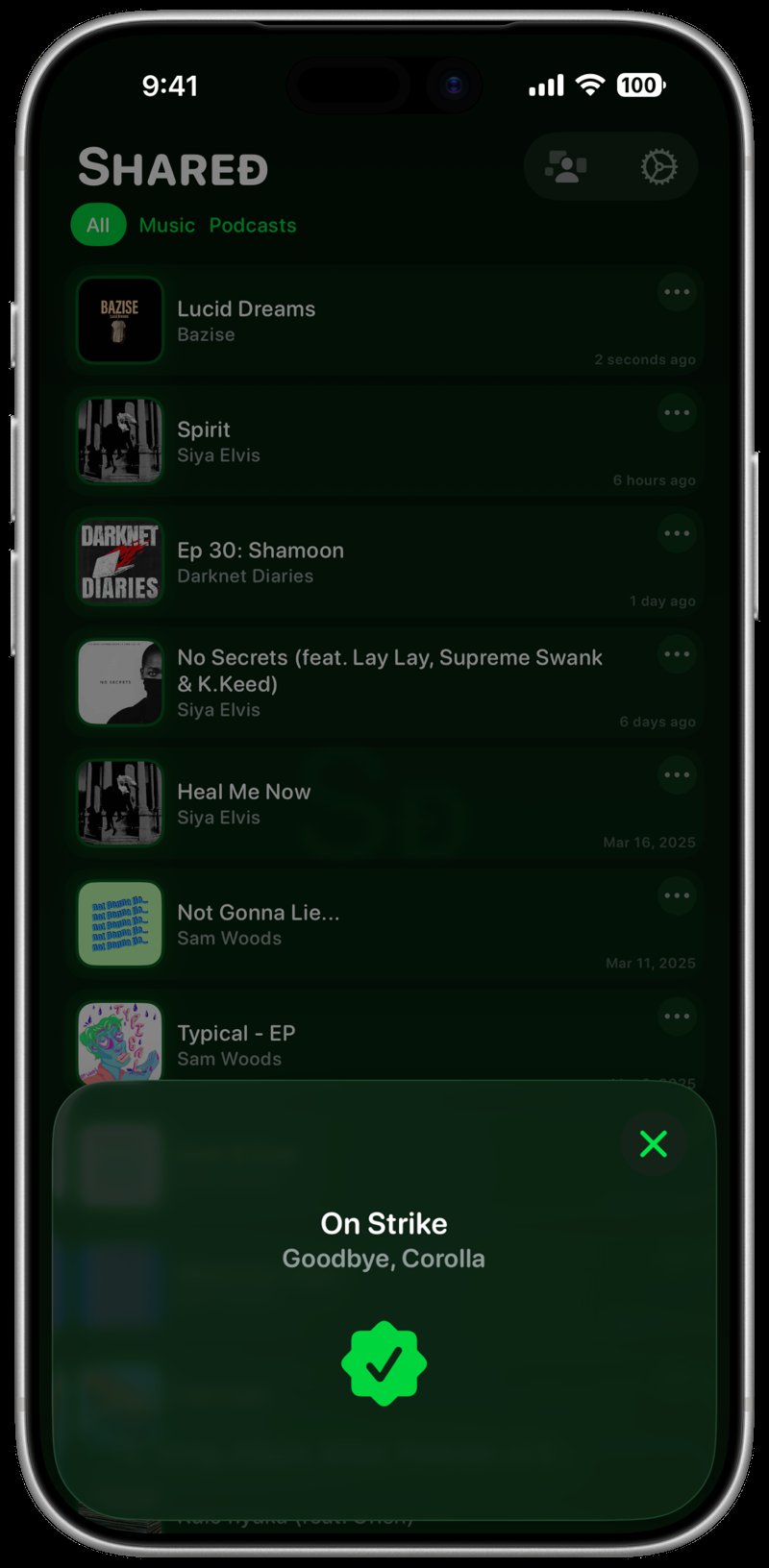 Shared iPhone 17 Pro Max Silver Song ID Match Green Dark press image.