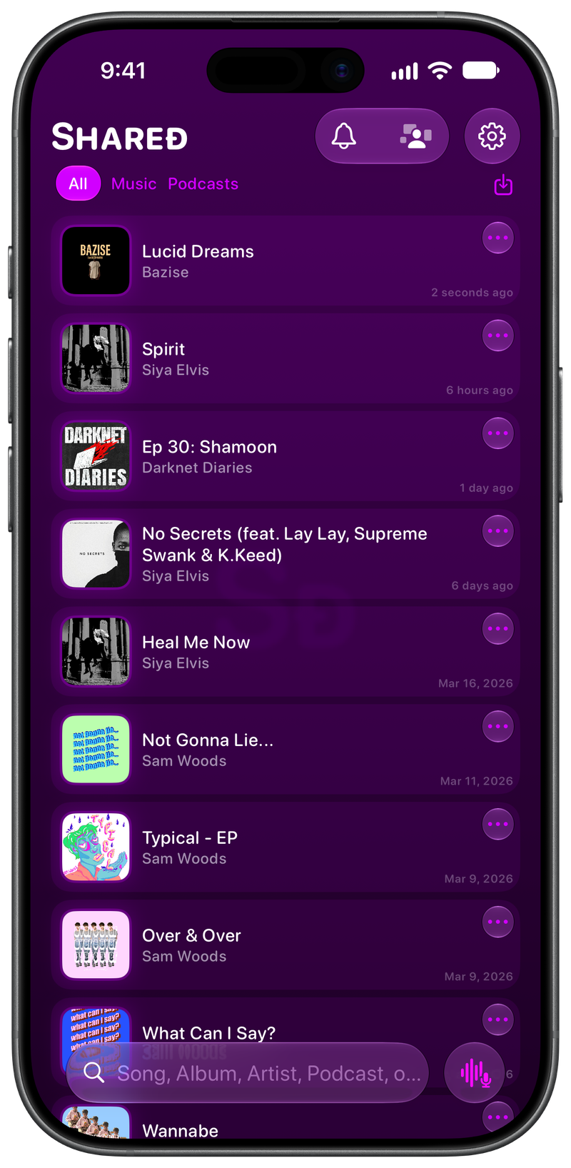 Shared on iPhone 17 showing History in the Purple tint, dark appearance.