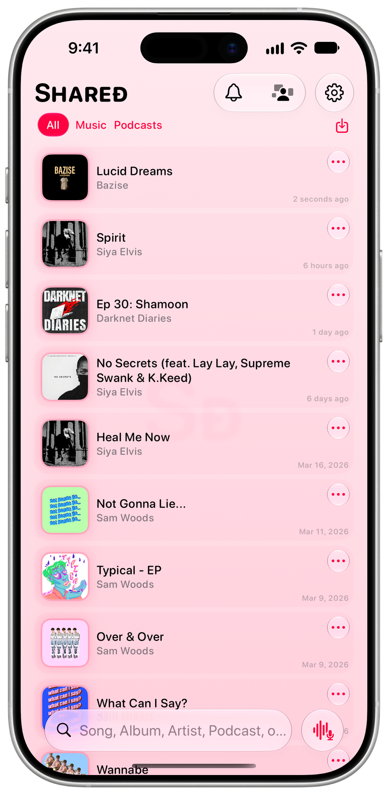 Shared on iPhone 17 showing History in the Pink tint, light appearance.