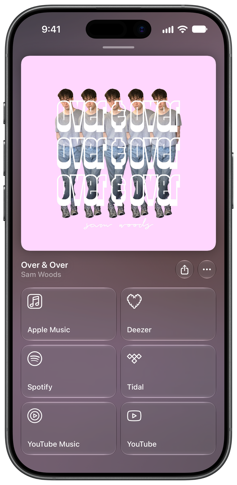 Shared on iPhone 17 showing Media View for Over & Over, dark appearance.