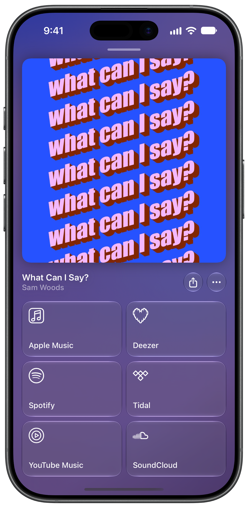 Shared on iPhone 17 showing Media View for What Can I Say?, dark appearance.